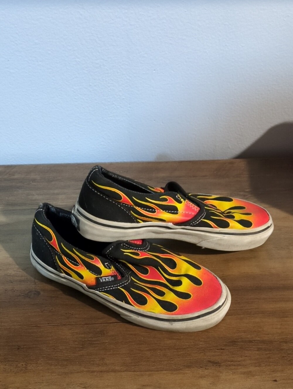 Vans Kids Slip-On Shoes - Black with Red & Yellow Flame Print